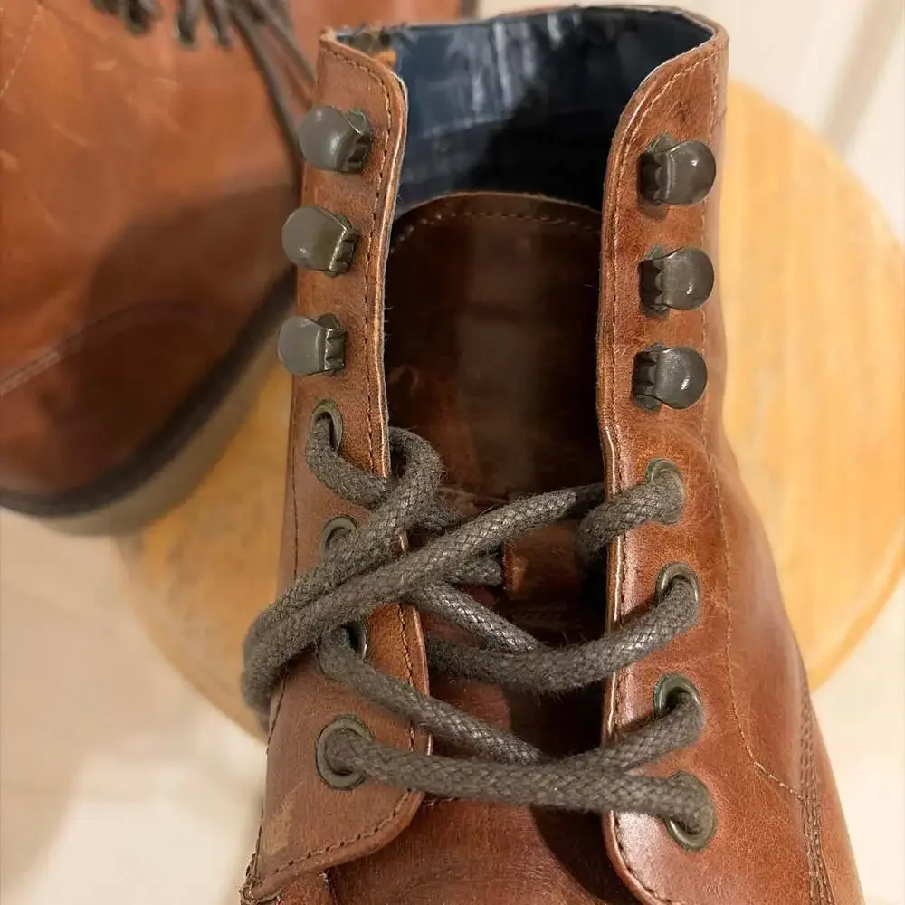 Crown Vintage Men's Brown Leather Lace-Up Combat Boots Size 9